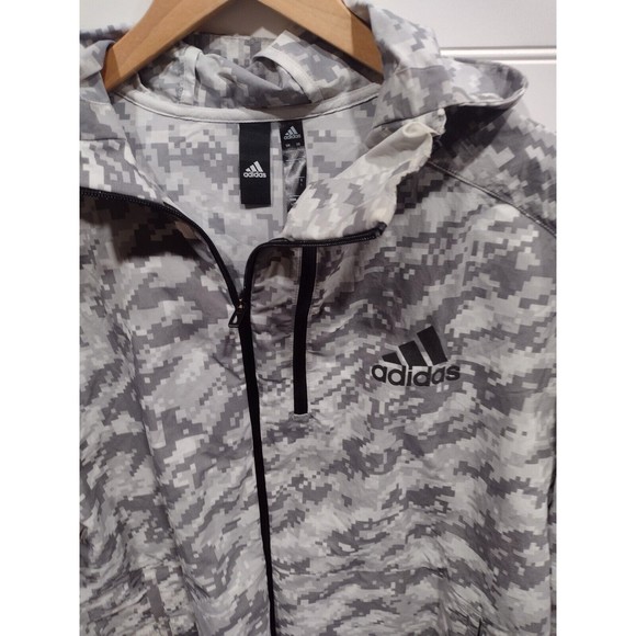 Adidas Men's ID Reflective Track Jacket Gray Digital Camo Full Zip Hooded Size L - Picture 3 of 7